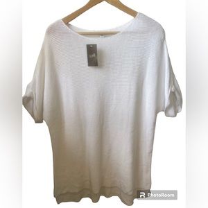 NWT J.Jill Medium White‎ Oversized Linen/Rayon Short Sleeve Pullover Sweater